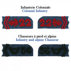 2 collar tabs for jacket model 1915 Chasseur and Colony