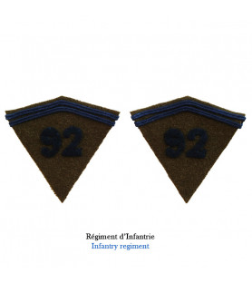 2 collar tabs for greatcoat model 1935 for the 92nd RI in France 1940 khaki wool