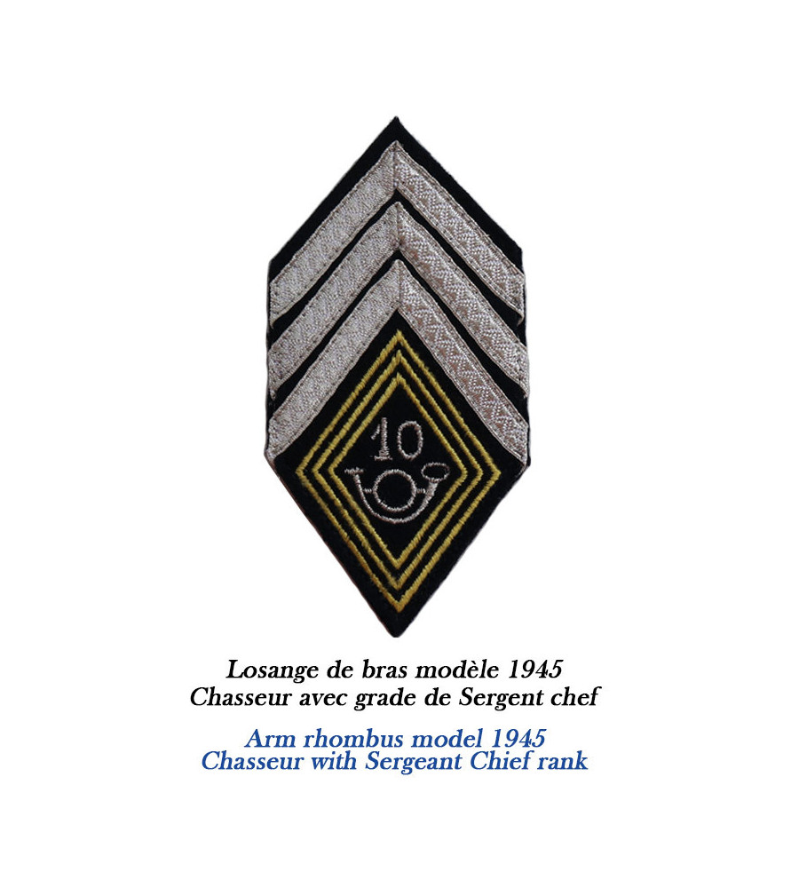 Arm rhombus model 1945 - Chasseur insignia with Sergeant Chief rank