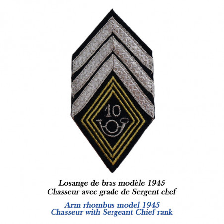 Arm rhombus model 1945 - Chasseur insignia with Sergeant Chief rank