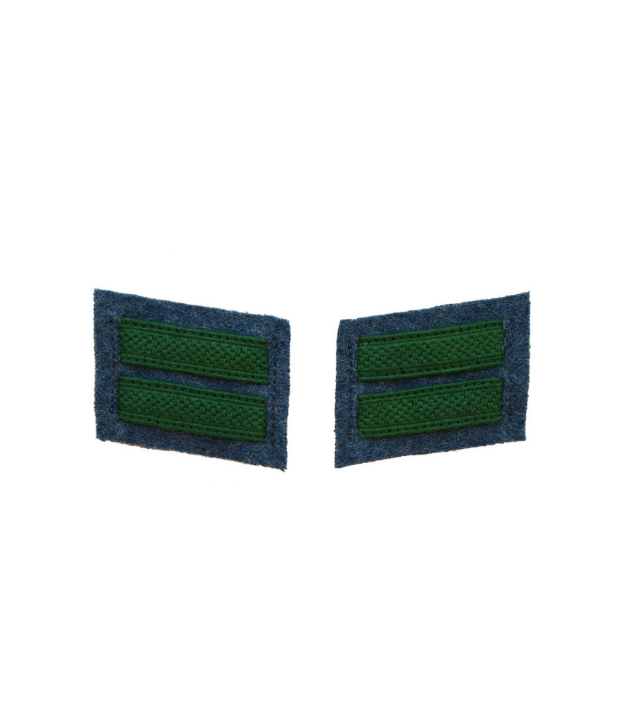 Paire de 2 grades en galon cul de dé vert foncé sur drap de laine Bleu horizon 2