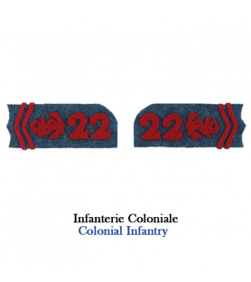 2 collar tabs for jacket model 1915 Colony in horizon blue 2 background wool with regiment number