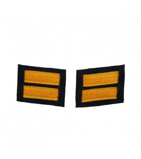 Paire de 2 grades en galon cul de dé jonquille sur drap de laine bleu foncé